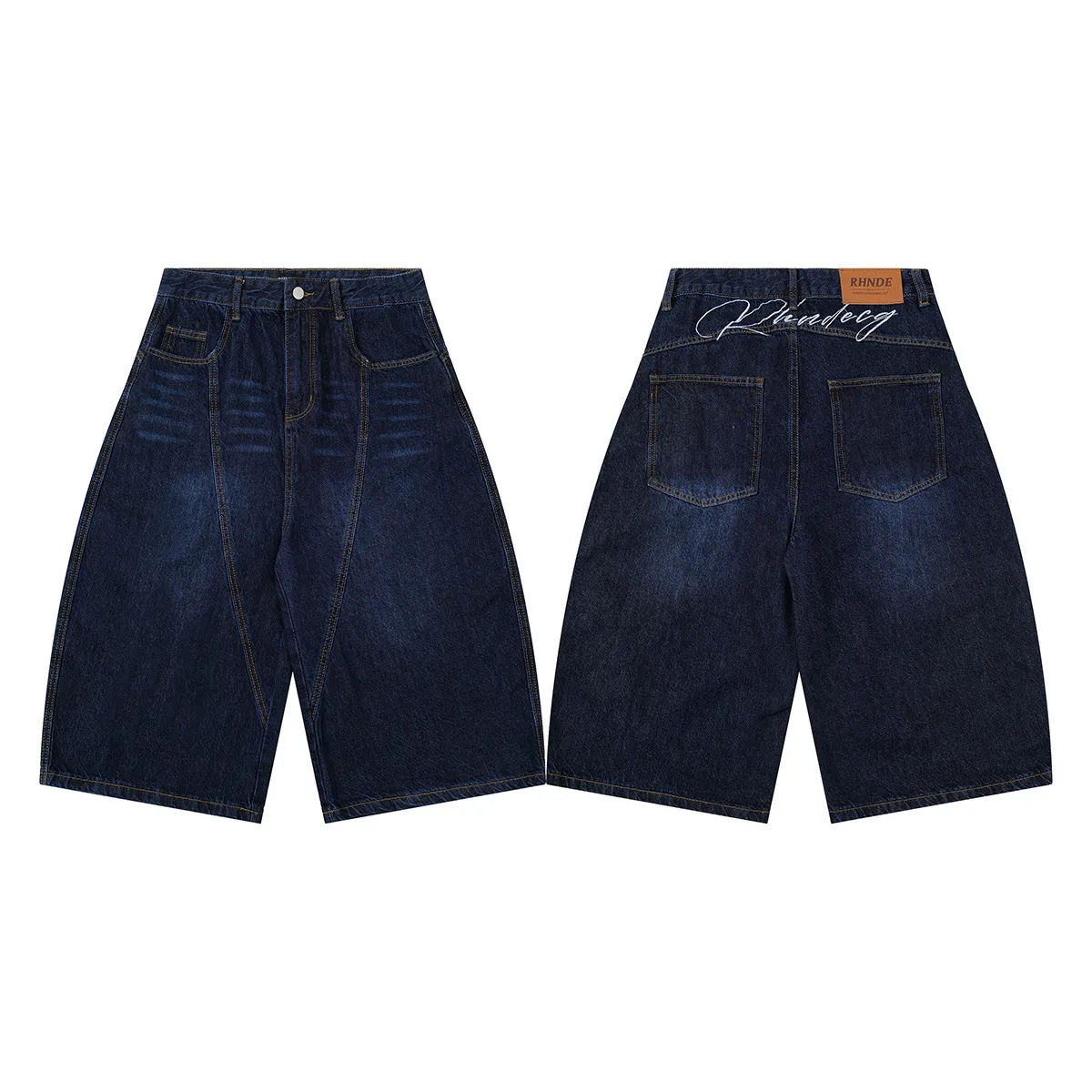 Jiayiku Trendy Brand  Summer Men's American Retro Washed Denim Shorts Straight-Leg Stylish Curved Shorts display picture 8