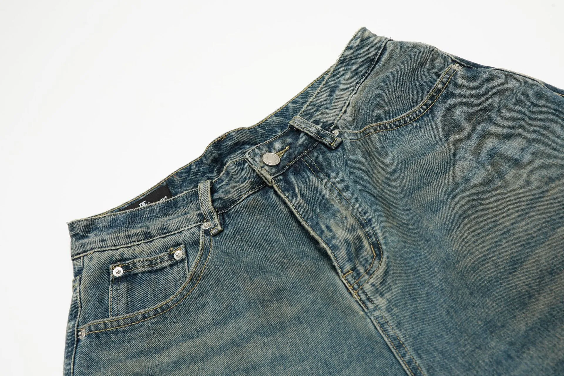 Jiayiku Trendy Brand   High Street Vibe Camouflage Denim Shorts Men's Ro Trendy Fake Two-Piece Ripped Cropped Pants display picture 8