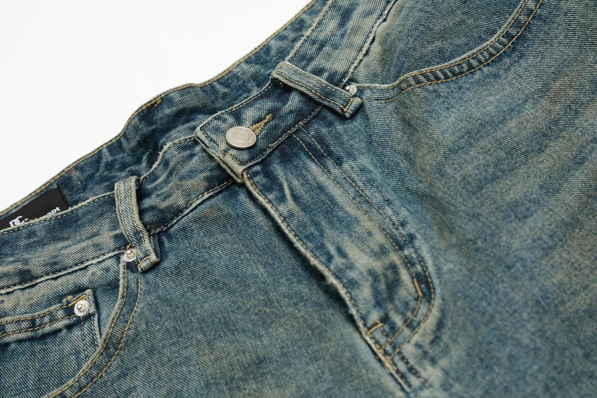 Jiayiku Trendy Brand   High Street Vibe Camouflage Denim Shorts Men's Ro Trendy Fake Two-Piece Ripped Cropped Pants display picture 11