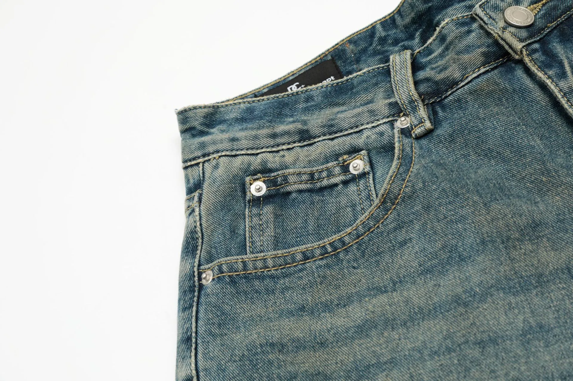 Jiayiku Trendy Brand   High Street Vibe Camouflage Denim Shorts Men's Ro Trendy Fake Two-Piece Ripped Cropped Pants display picture 12