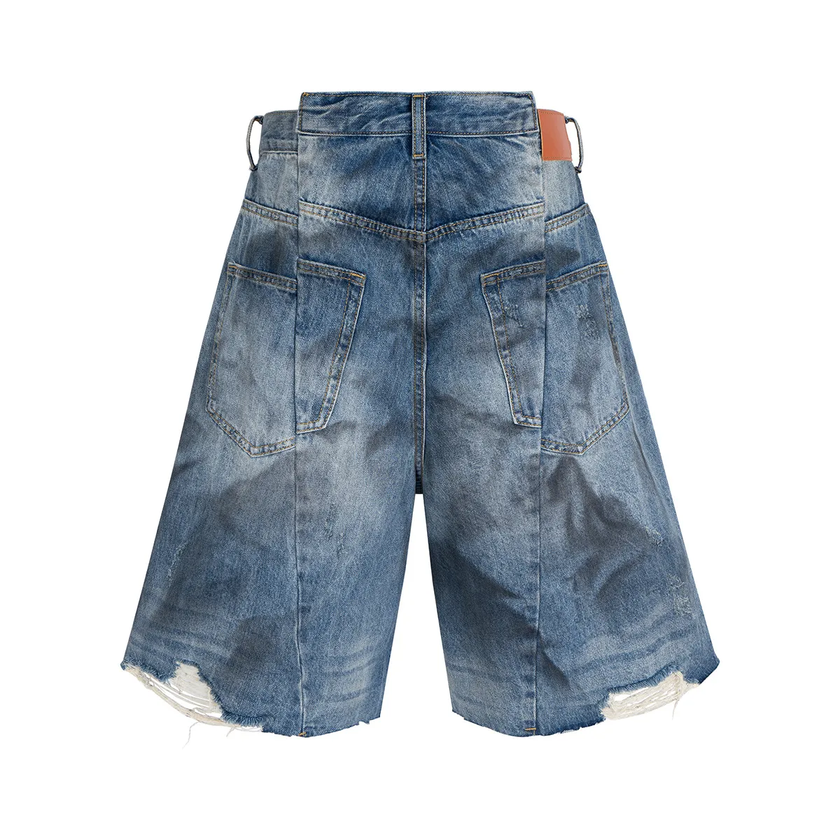 Jiayiku Men's Wear Waste Soil Dirty Dyed American High Street Heavy Washing Destruction Denim Pants Men's Wide Leg Shorts display picture 4