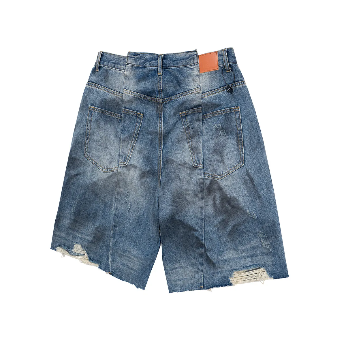 Jiayiku Men's Wear Waste Soil Dirty Dyed American High Street Heavy Washing Destruction Denim Pants Men's Wide Leg Shorts display picture 6