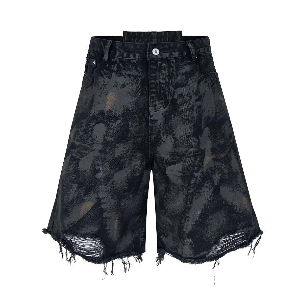 Jiayiku Men's Wear Waste Soil Dirty Dyed American High Street Heavy Washing Destruction Denim Pants Men's Wide Leg Shorts display picture 7