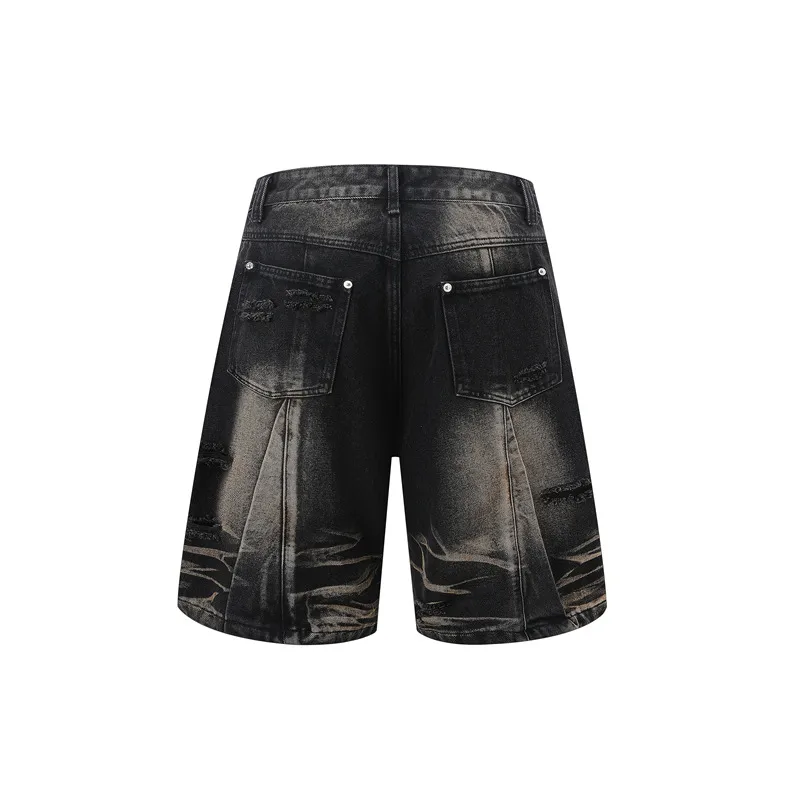 Jiayiku Men's  Summer New Style Niche Pleated Design Washed Denim Shirt Handsome Jacket Short Sleeve display picture 14