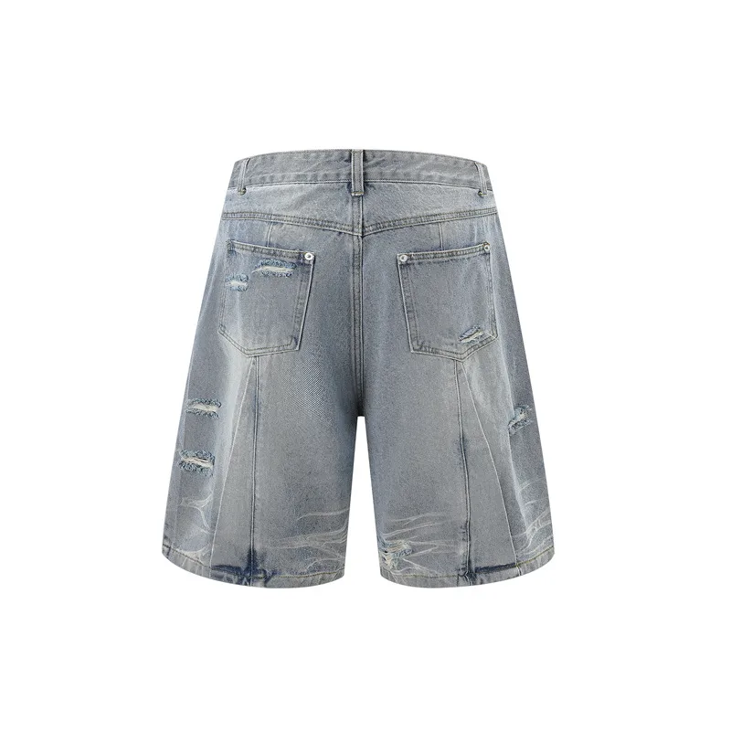 Jiayiku Men's  Summer New Style Niche Pleated Design Washed Denim Shirt Handsome Jacket Short Sleeve display picture 16