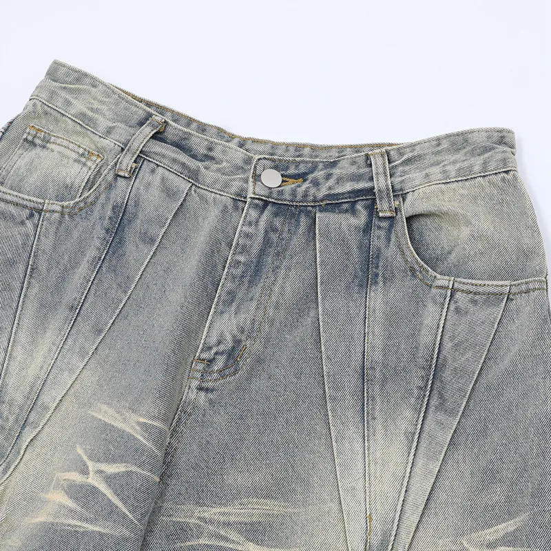 Jiayiku Men's  Summer New Style Niche Pleated Design Washed Denim Shirt Handsome Jacket Short Sleeve display picture 25