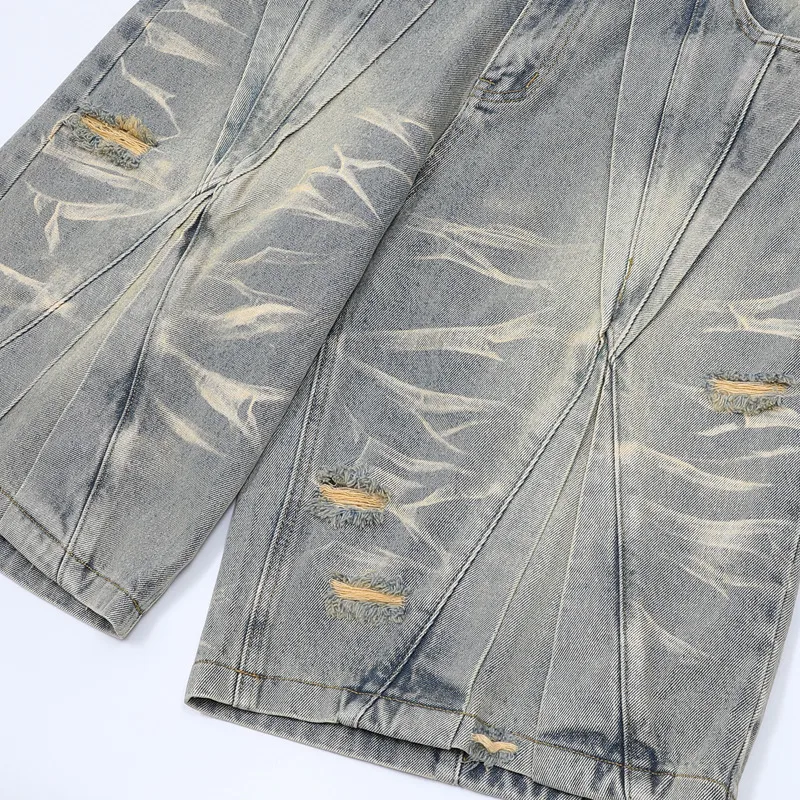 Jiayiku Men's  Summer New Style Niche Pleated Design Washed Denim Shirt Handsome Jacket Short Sleeve display picture 26