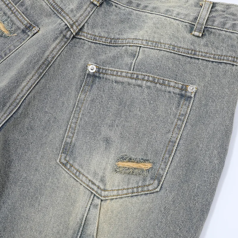 Jiayiku Men's  Summer New Style Niche Pleated Design Washed Denim Shirt Handsome Jacket Short Sleeve display picture 28