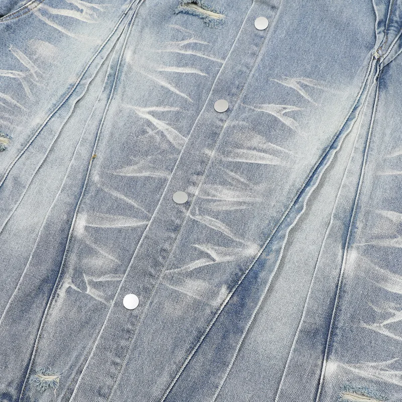 Jiayiku Men's  Summer New Style Niche Pleated Design Washed Denim Shirt Handsome Jacket Short Sleeve display picture 31