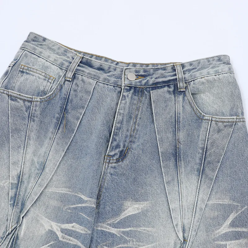 Jiayiku Men's  Summer New Style Niche Pleated Design Washed Denim Shirt Handsome Jacket Short Sleeve display picture 32