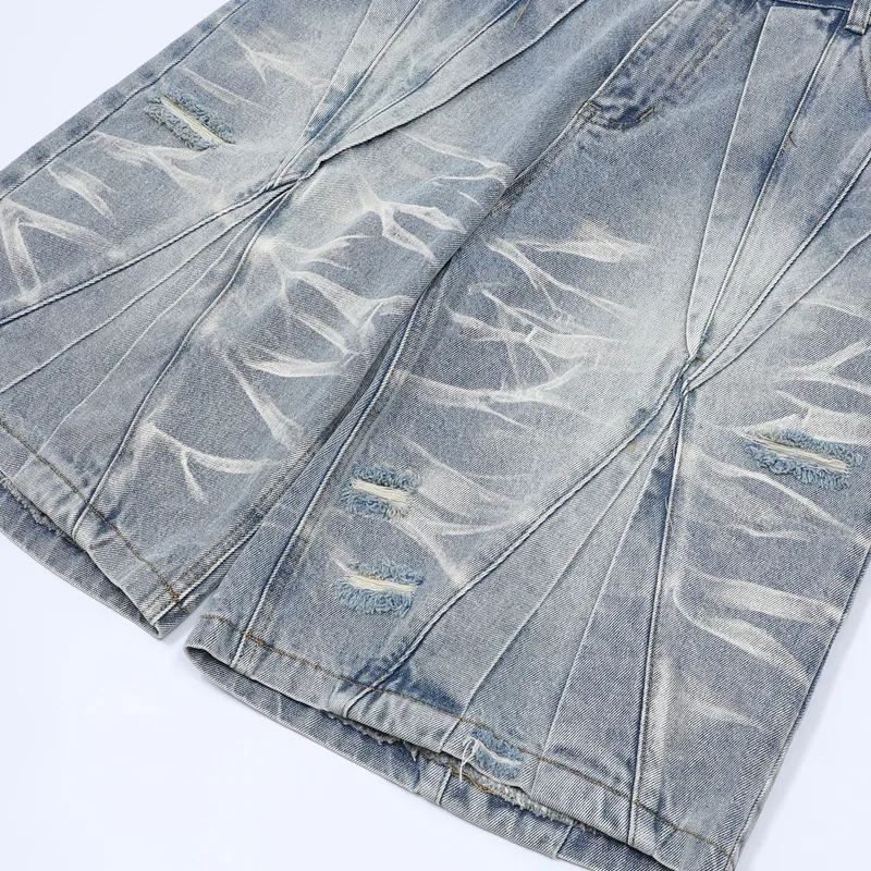 Jiayiku Men's  Summer New Style Niche Pleated Design Washed Denim Shirt Handsome Jacket Short Sleeve display picture 33