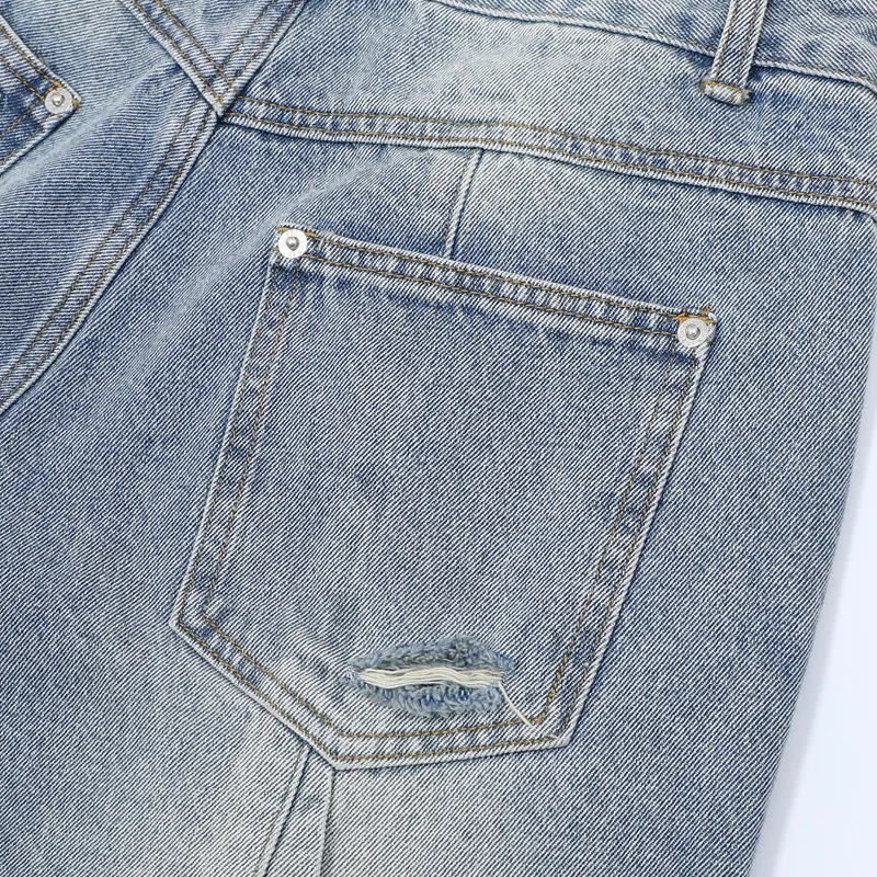 Jiayiku Men's  Summer New Style Niche Pleated Design Washed Denim Shirt Handsome Jacket Short Sleeve display picture 34