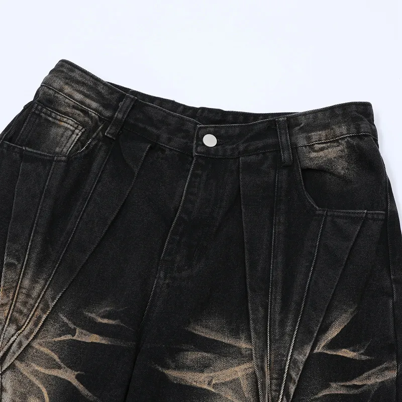 Jiayiku Men's  Summer New Style Niche Pleated Design Washed Denim Shirt Handsome Jacket Short Sleeve display picture 38