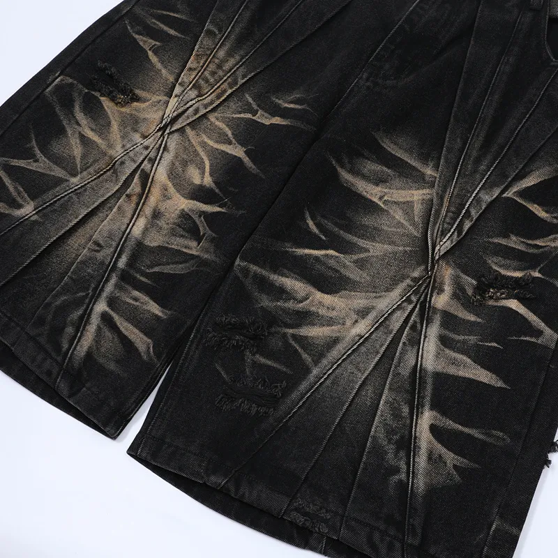 Jiayiku Men's  Summer New Style Niche Pleated Design Washed Denim Shirt Handsome Jacket Short Sleeve display picture 39