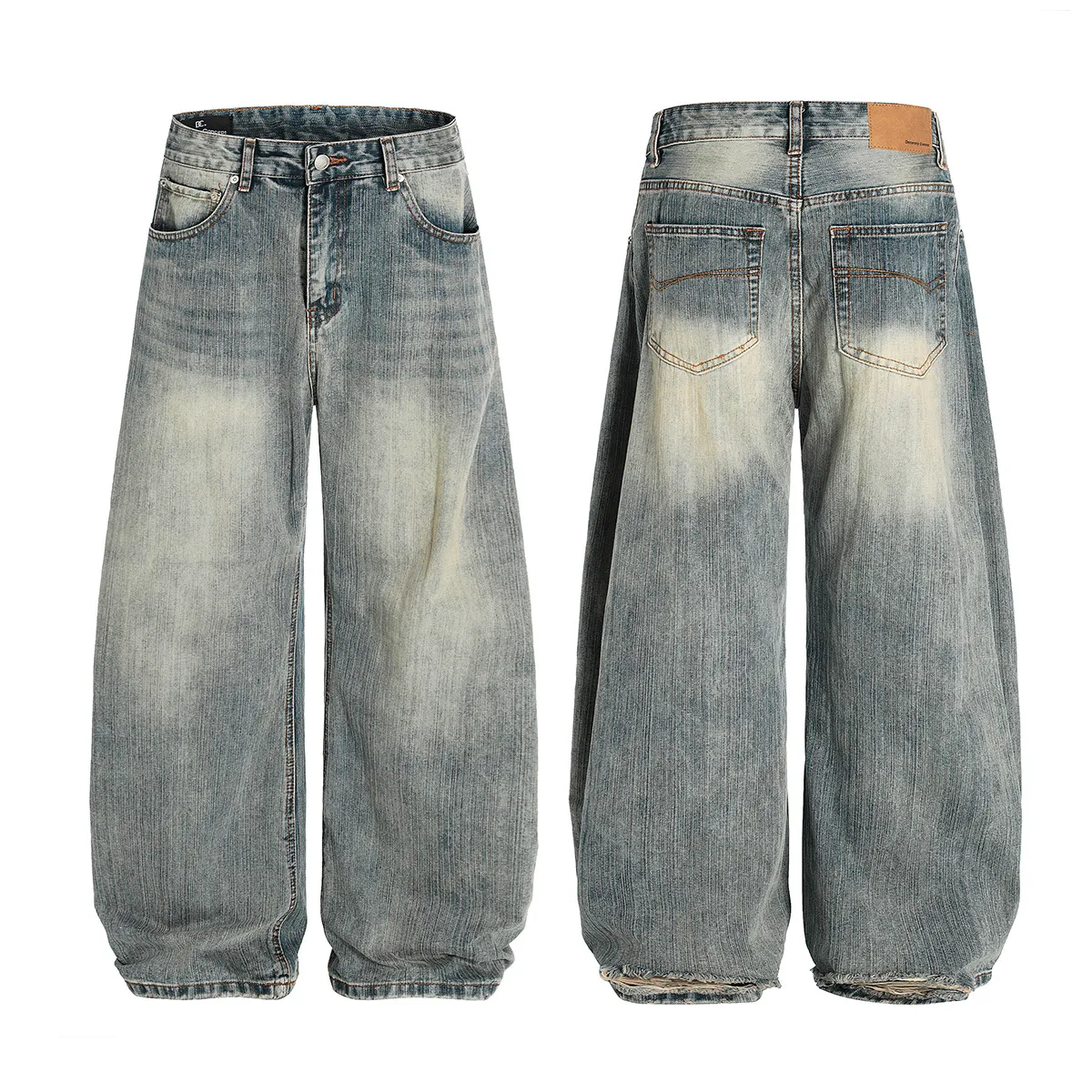 Jiayiku Men's  New High Street American Scimitar Pants Retro Washed Jeans Men's And Women's Vibe Wide Leg Pants display picture 2