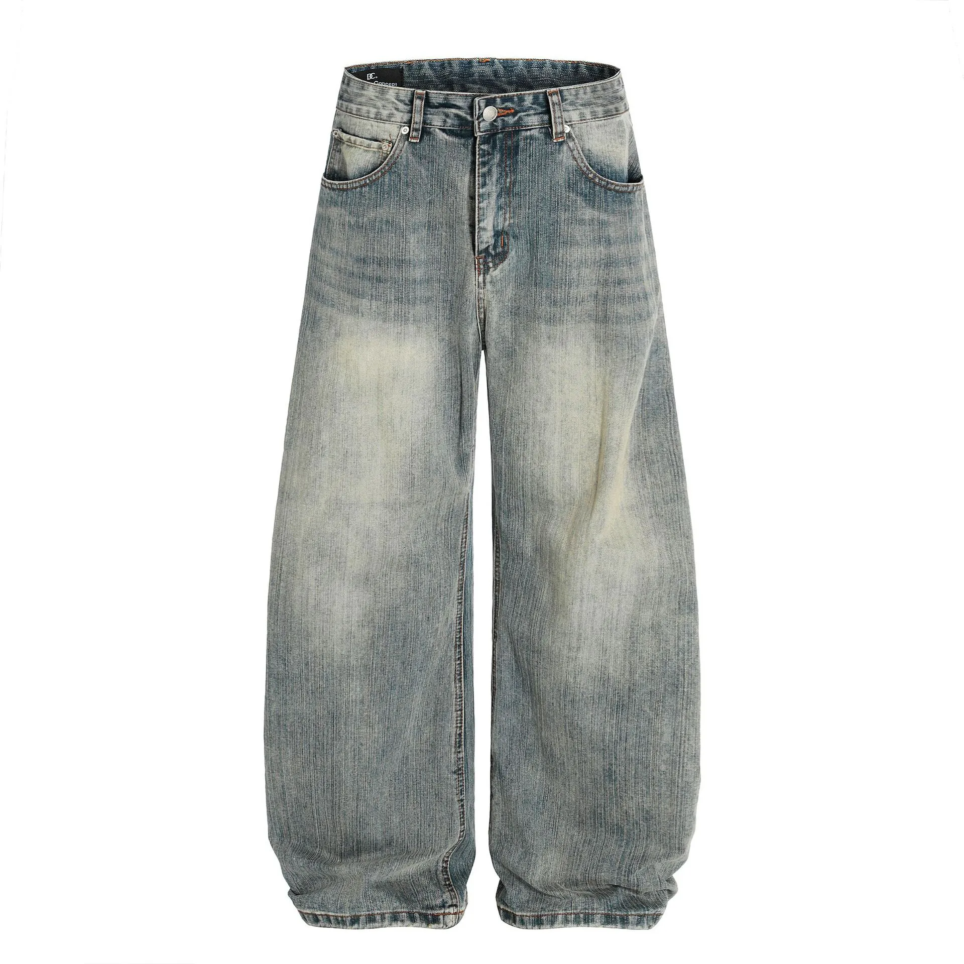 Jiayiku Men's  New High Street American Scimitar Pants Retro Washed Jeans Men's And Women's Vibe Wide Leg Pants display picture 3