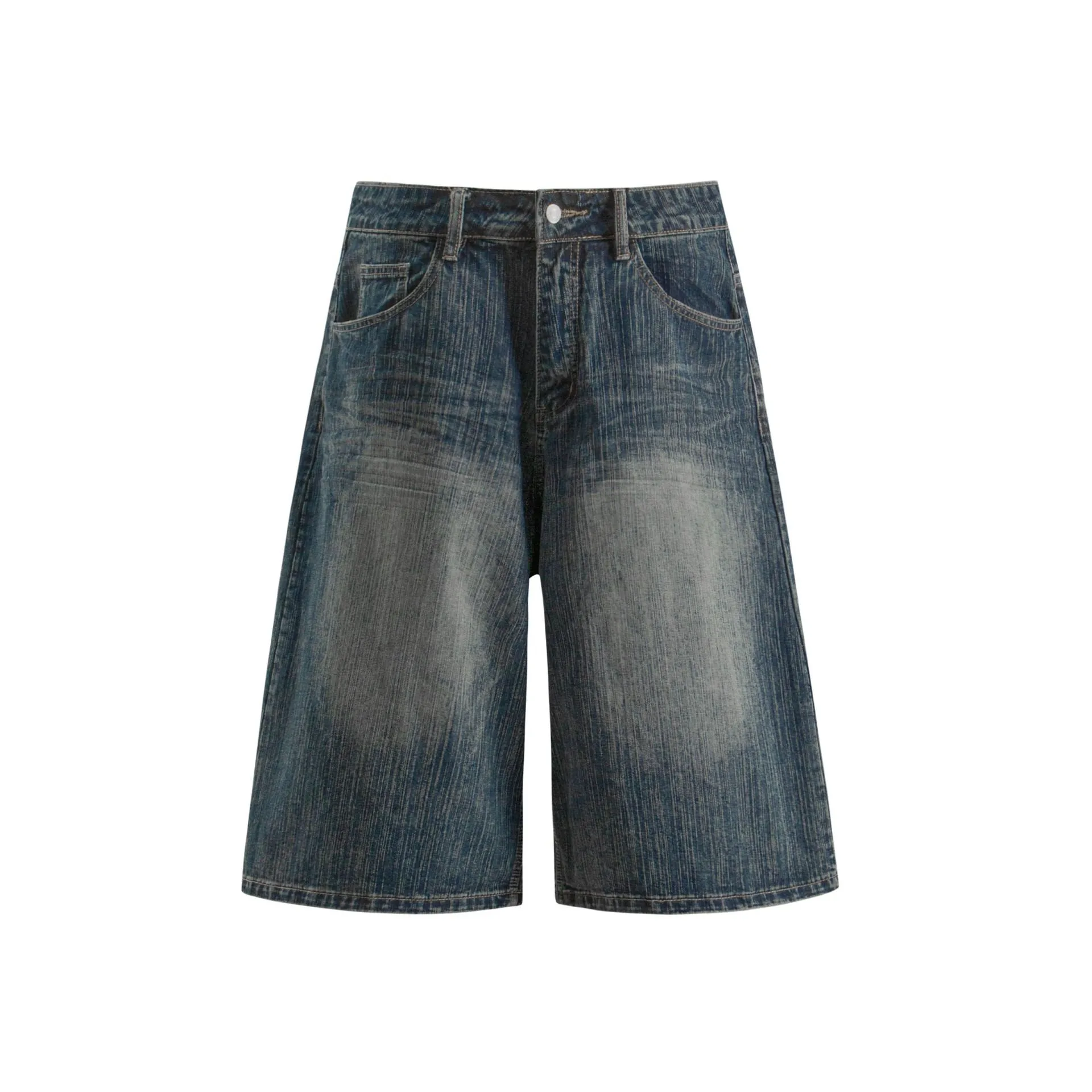 Jiayiku Men's Summer Denim Mid-Pants Men's American Fashion Brand Washed Bamboo Pattern Denim Shorts Loose Cropped Pants display picture 3