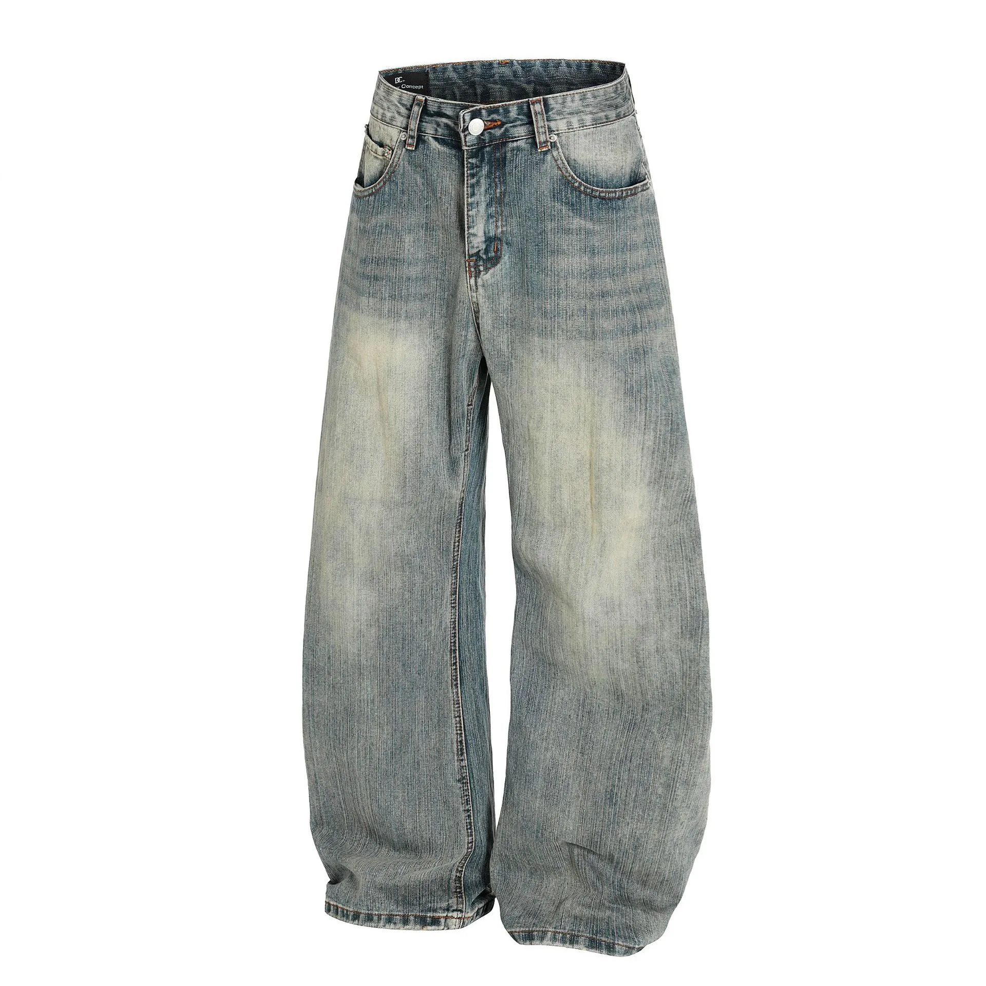 Jiayiku Men's  New High Street American Scimitar Pants Retro Washed Jeans Men's And Women's Vibe Wide Leg Pants display picture 4