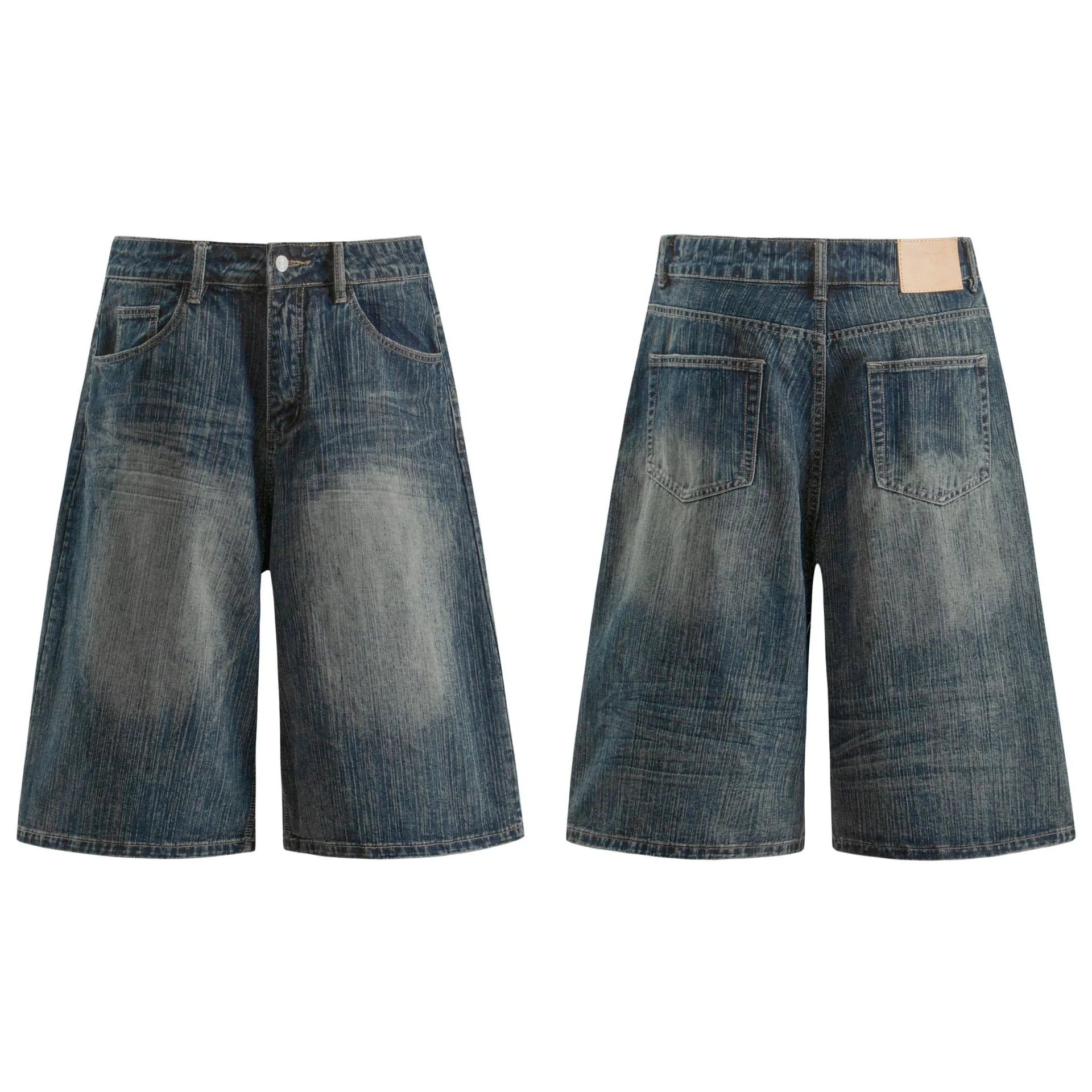 Jiayiku Men's Summer Denim Mid-Pants Men's American Fashion Brand Washed Bamboo Pattern Denim Shorts Loose Cropped Pants display picture 2