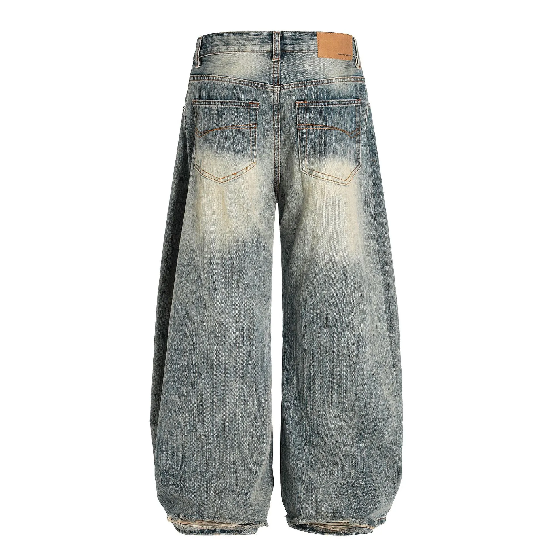Jiayiku Men's  New High Street American Scimitar Pants Retro Washed Jeans Men's And Women's Vibe Wide Leg Pants display picture 5