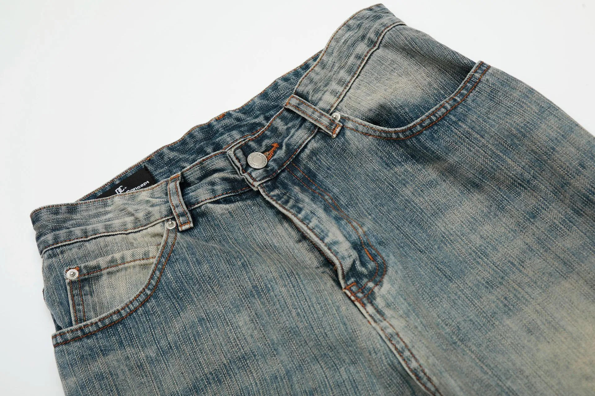 Jiayiku Men's  New High Street American Scimitar Pants Retro Washed Jeans Men's And Women's Vibe Wide Leg Pants display picture 6