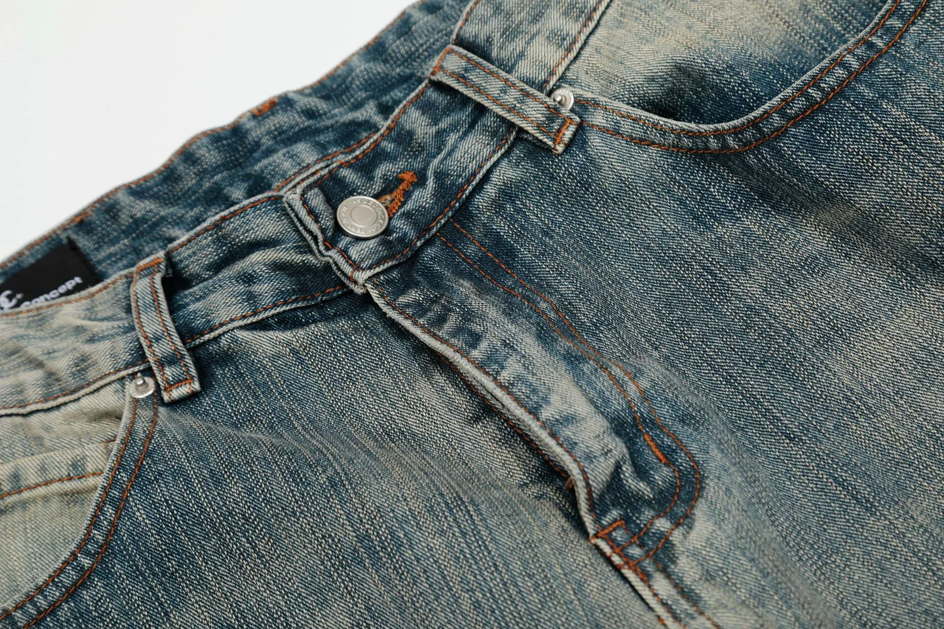 Jiayiku Men's  New High Street American Scimitar Pants Retro Washed Jeans Men's And Women's Vibe Wide Leg Pants display picture 8