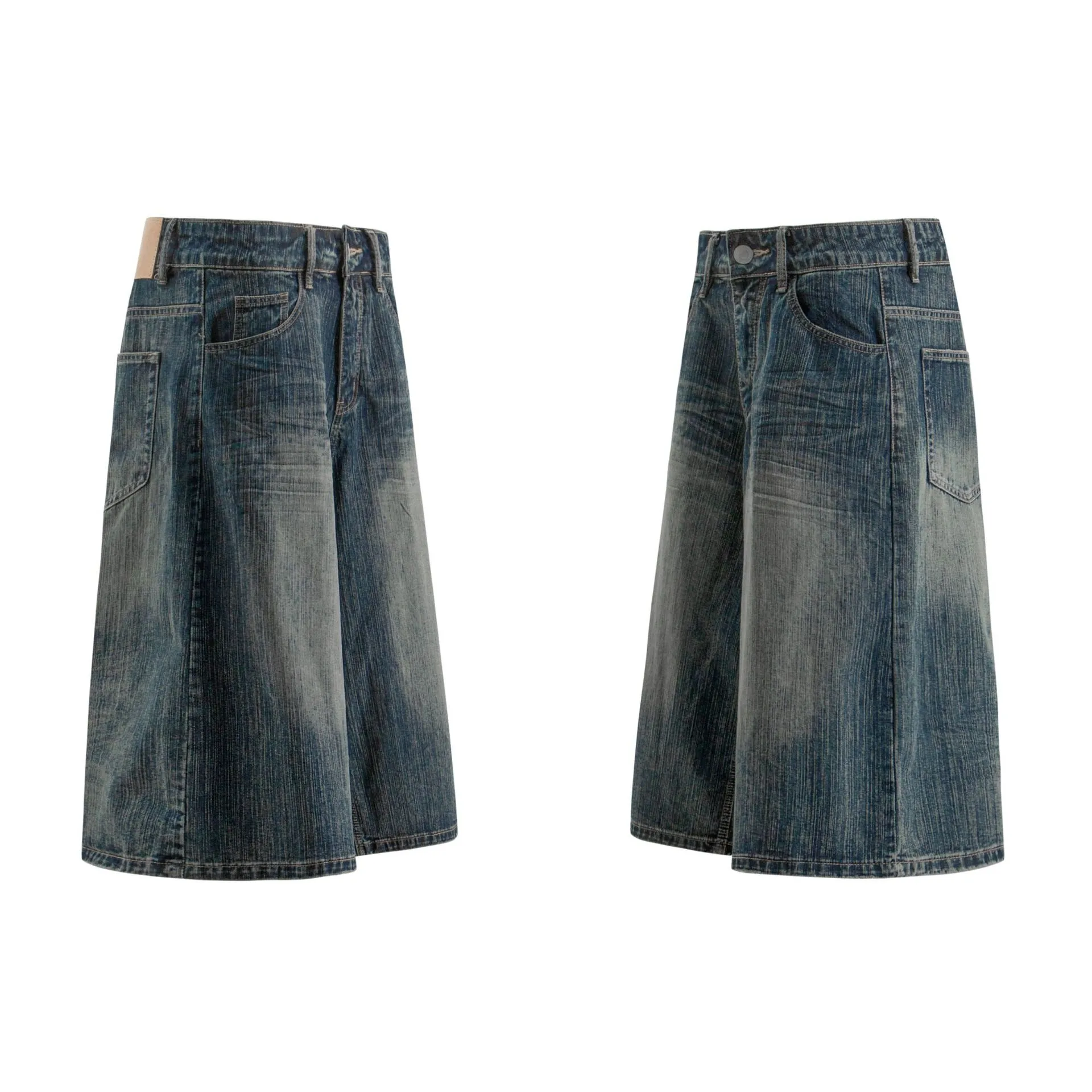 Jiayiku Men's Summer Denim Mid-Pants Men's American Fashion Brand Washed Bamboo Pattern Denim Shorts Loose Cropped Pants display picture 7