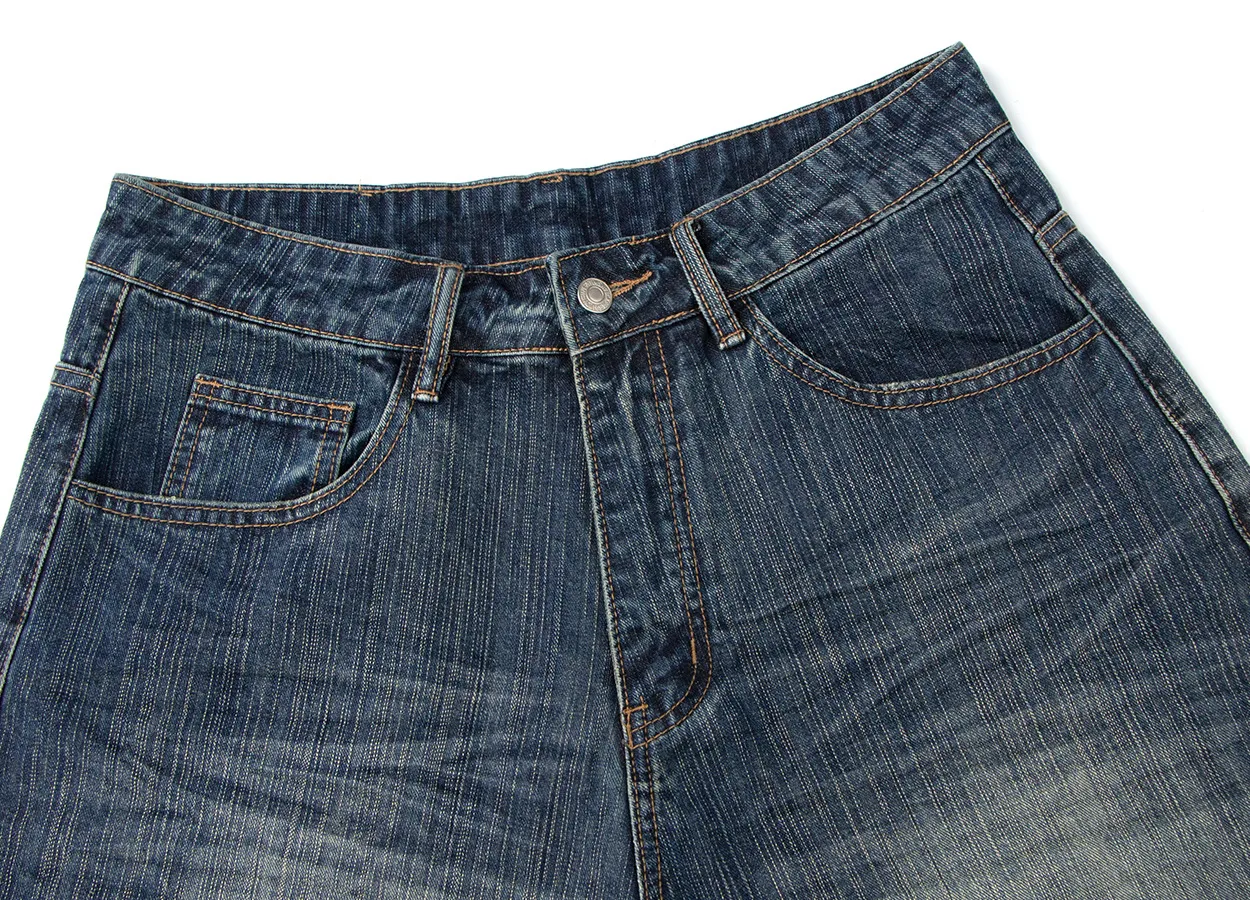 Jiayiku Men's Summer Denim Mid-Pants Men's American Fashion Brand Washed Bamboo Pattern Denim Shorts Loose Cropped Pants display picture 8