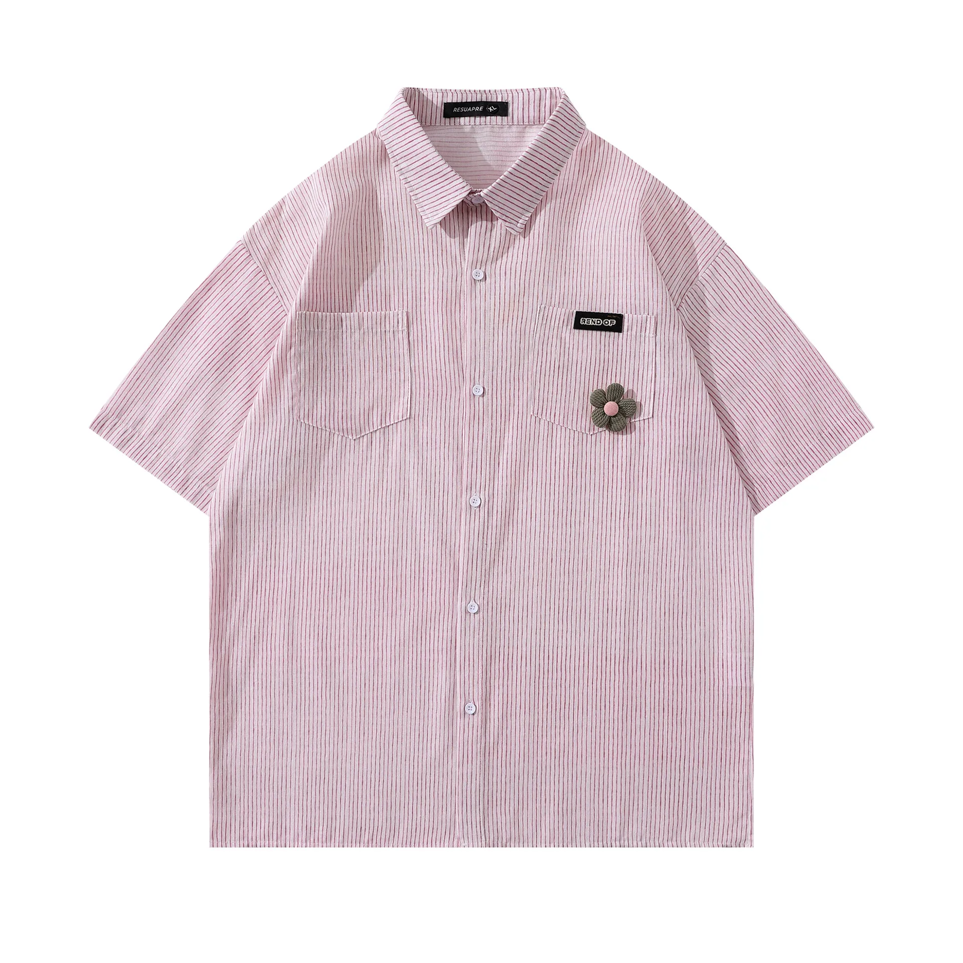 Jiayiku Men's  Summer Shirt New Style Retro Vintage Campus Style Floral Stripesd Shirt Short Sleeves display picture 5