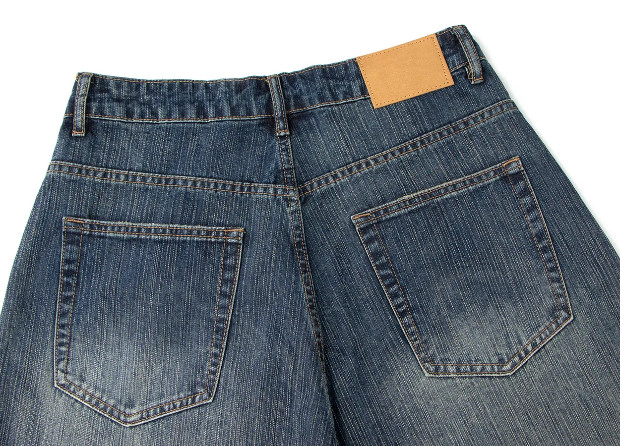 Jiayiku Men's Summer Denim Mid-Pants Men's American Fashion Brand Washed Bamboo Pattern Denim Shorts Loose Cropped Pants display picture 11