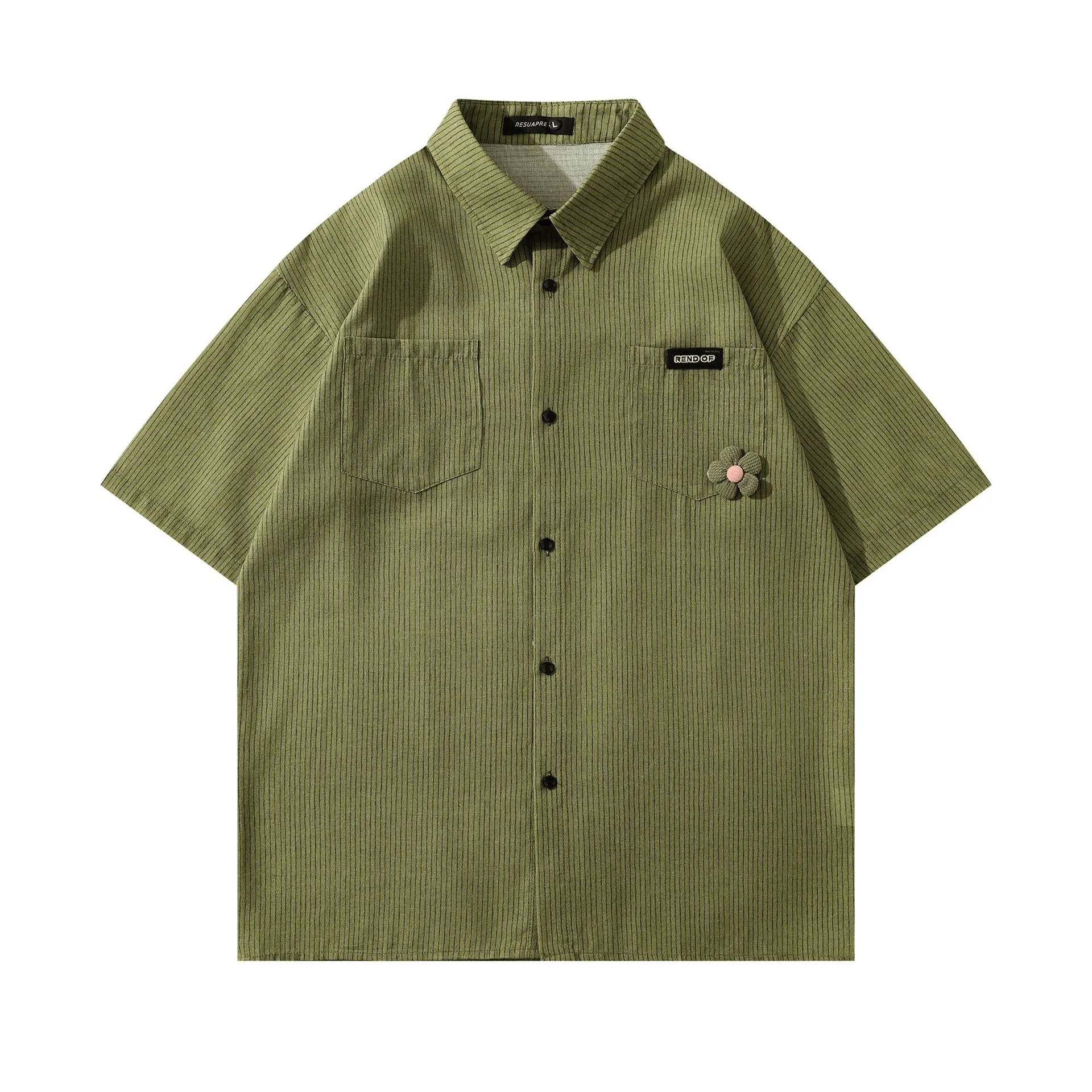 Jiayiku Men's  Summer Shirt New Style Retro Vintage Campus Style Floral Stripesd Shirt Short Sleeves display picture 7