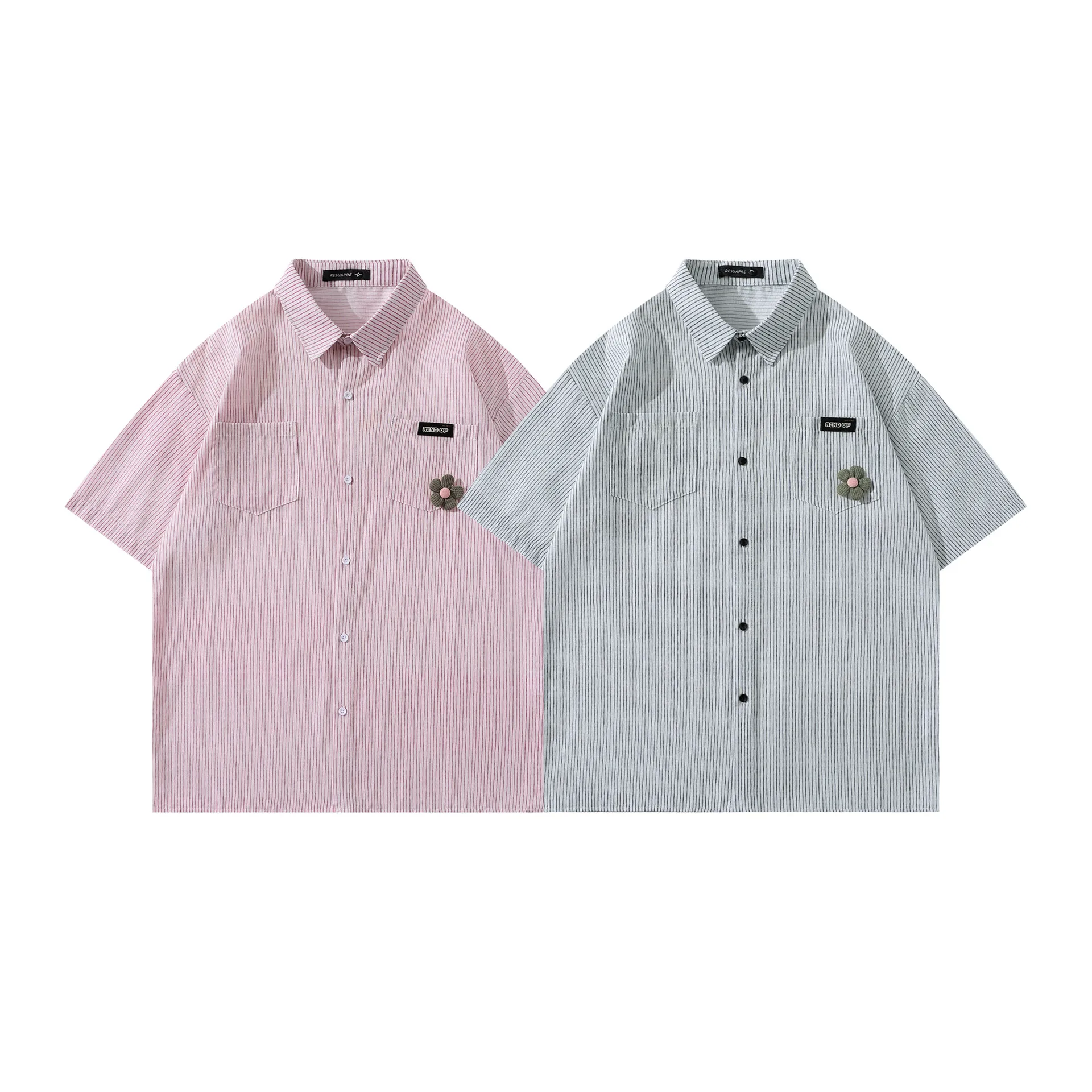 Jiayiku Men's  Summer Shirt New Style Retro Vintage Campus Style Floral Stripesd Shirt Short Sleeves display picture 9