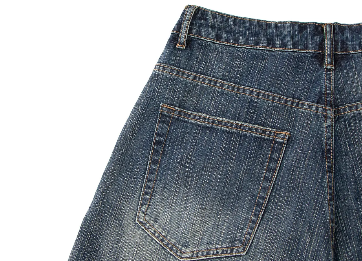 Jiayiku Men's Summer Denim Mid-Pants Men's American Fashion Brand Washed Bamboo Pattern Denim Shorts Loose Cropped Pants display picture 13