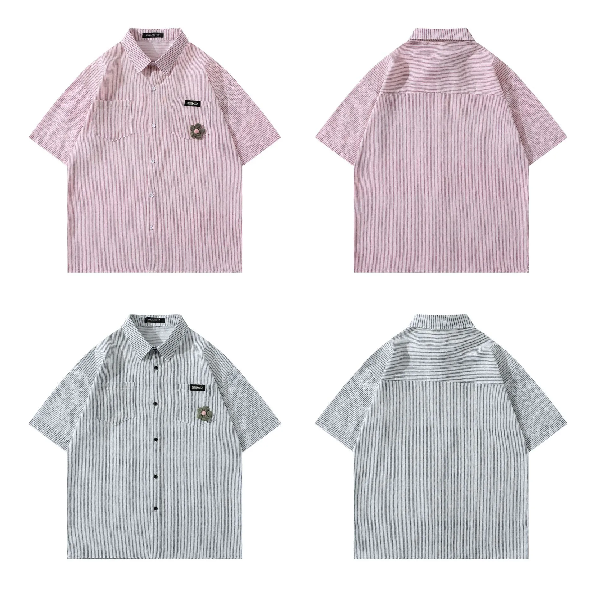 Jiayiku Men's  Summer Shirt New Style Retro Vintage Campus Style Floral Stripesd Shirt Short Sleeves display picture 10