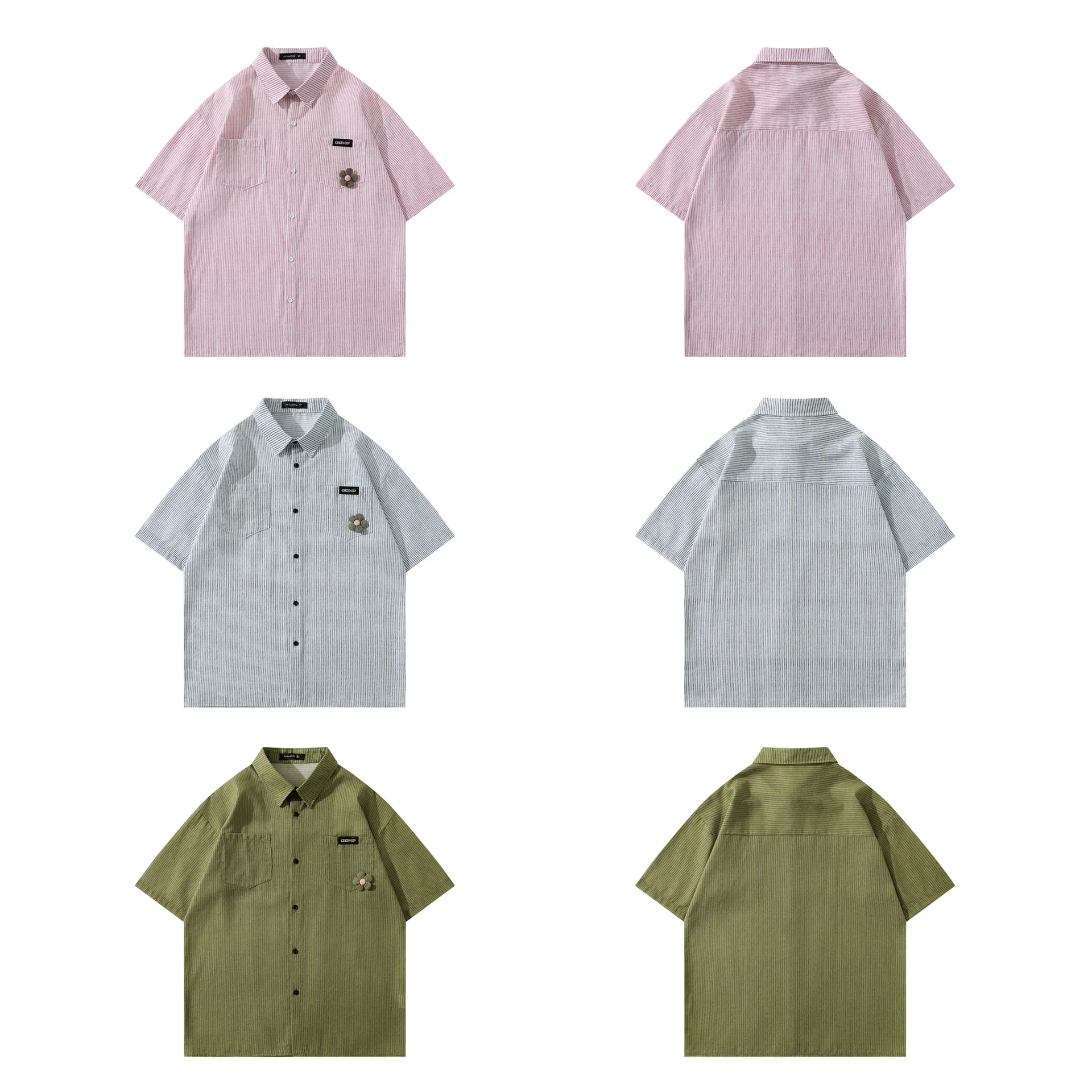Jiayiku Men's  Summer Shirt New Style Retro Vintage Campus Style Floral Stripesd Shirt Short Sleeves display picture 11