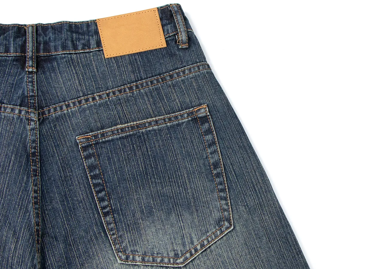 Jiayiku Men's Summer Denim Mid-Pants Men's American Fashion Brand Washed Bamboo Pattern Denim Shorts Loose Cropped Pants display picture 16