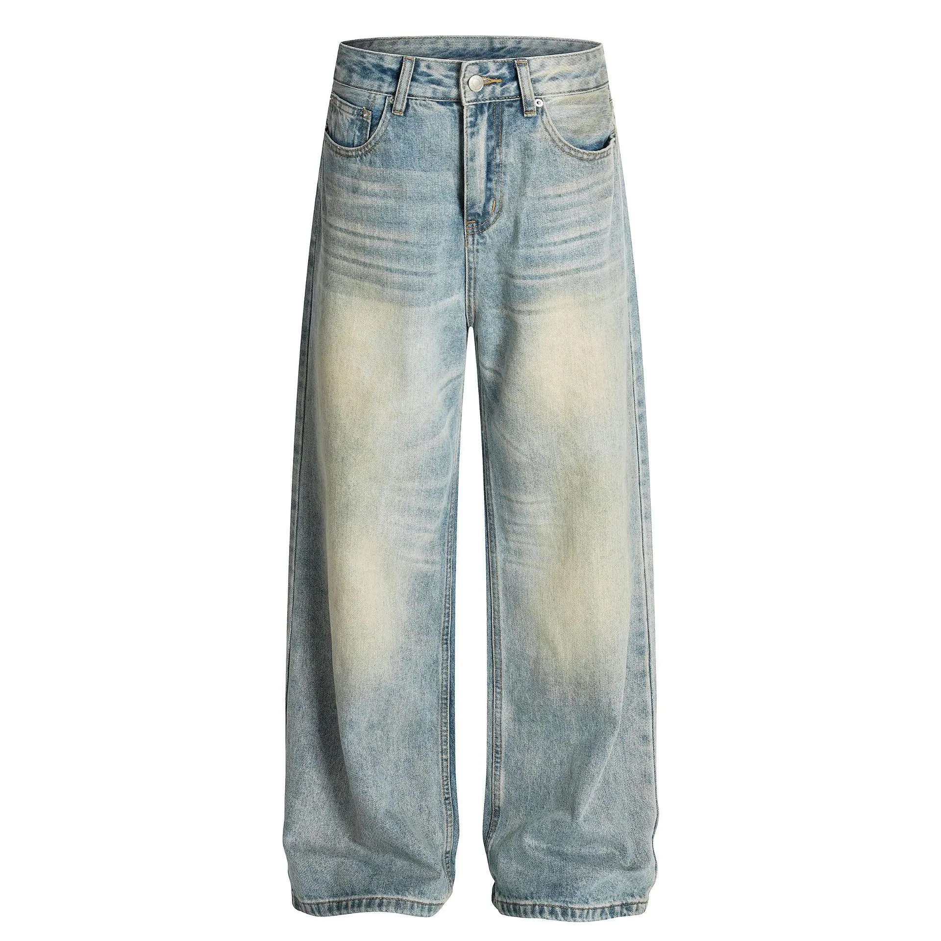 Jiayiku Trendy Brand  American Retro Washed Jeans Straight Simple Stylish Cleanfit Pants For Men And Women display picture 3