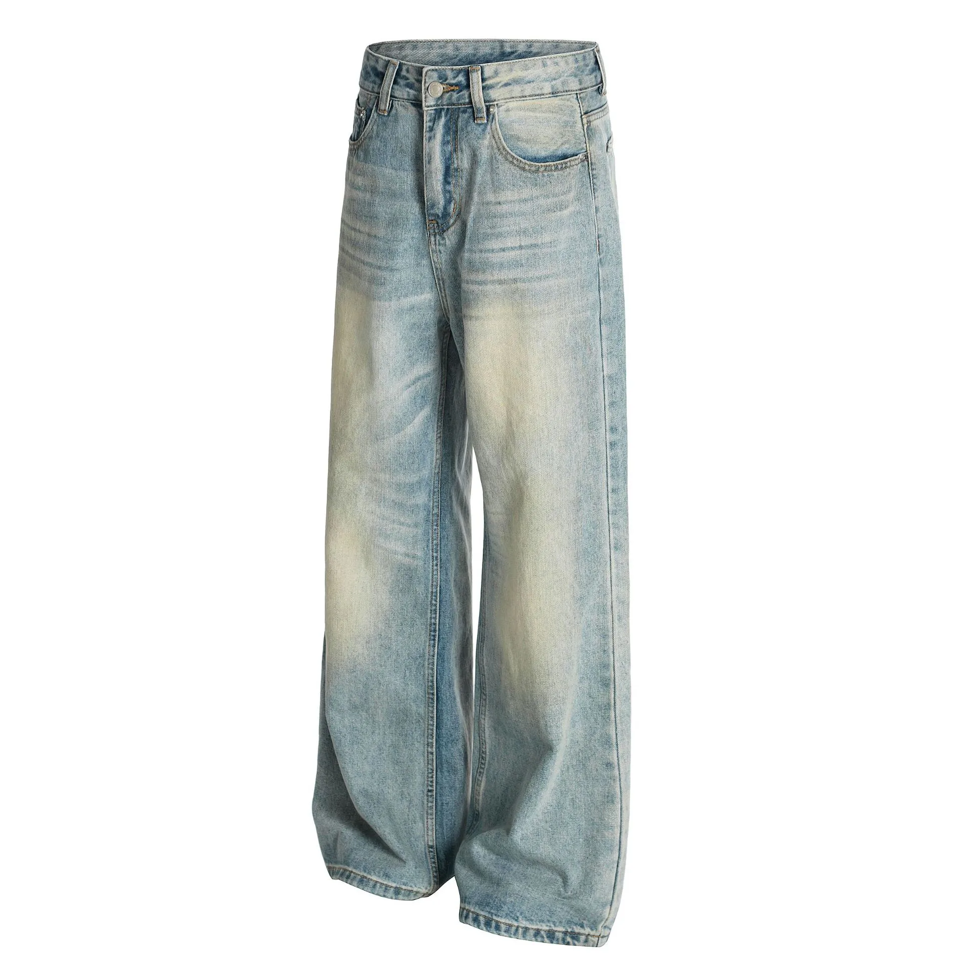 Jiayiku Trendy Brand  American Retro Washed Jeans Straight Simple Stylish Cleanfit Pants For Men And Women display picture 4