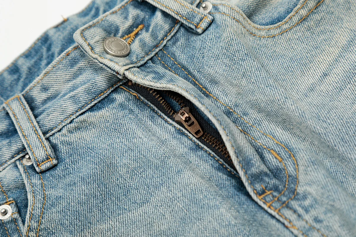 Jiayiku Trendy Brand  American Retro Washed Jeans Straight Simple Stylish Cleanfit Pants For Men And Women display picture 11