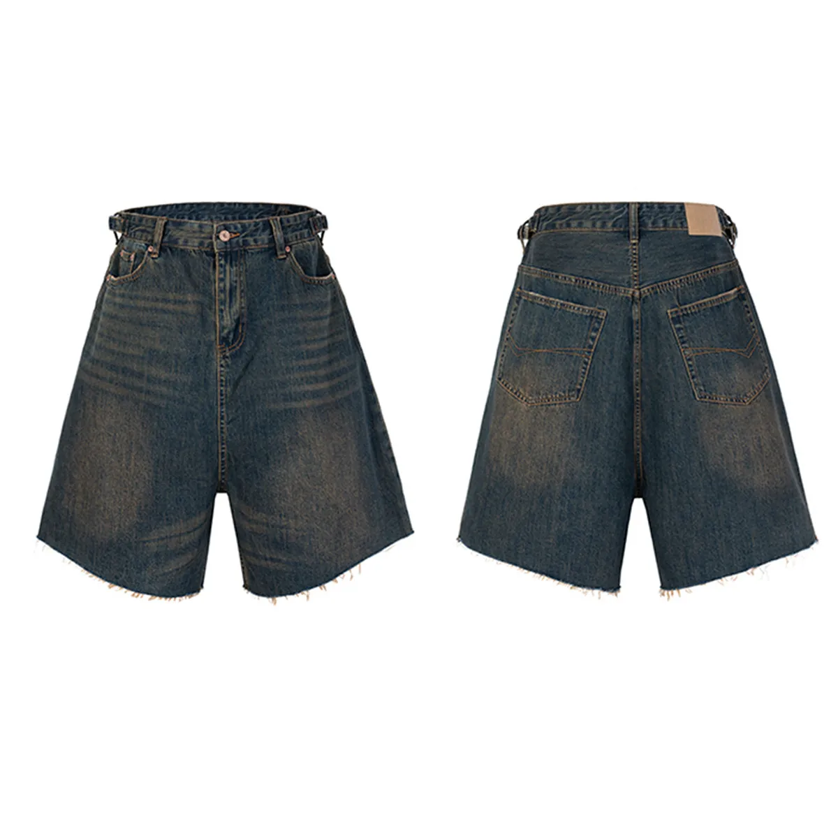 Jiayiku Men's  Summer Shorts  Street Fashion Brand Washed Mud-Dyed Cut Raw Edge Denim Pants display picture 2