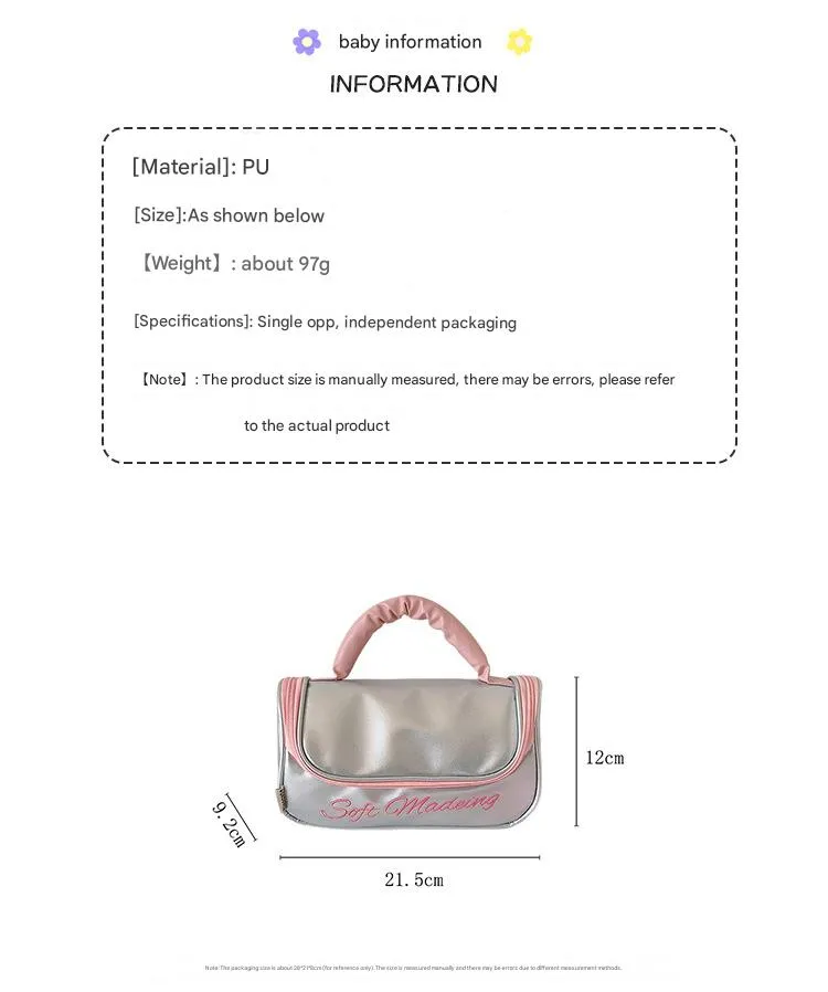 Ins Simple Large Capacity Portable Storage Bag Student High-value Stationery Pencil Case PU Portable Wash Bag Storage Bag display picture 1