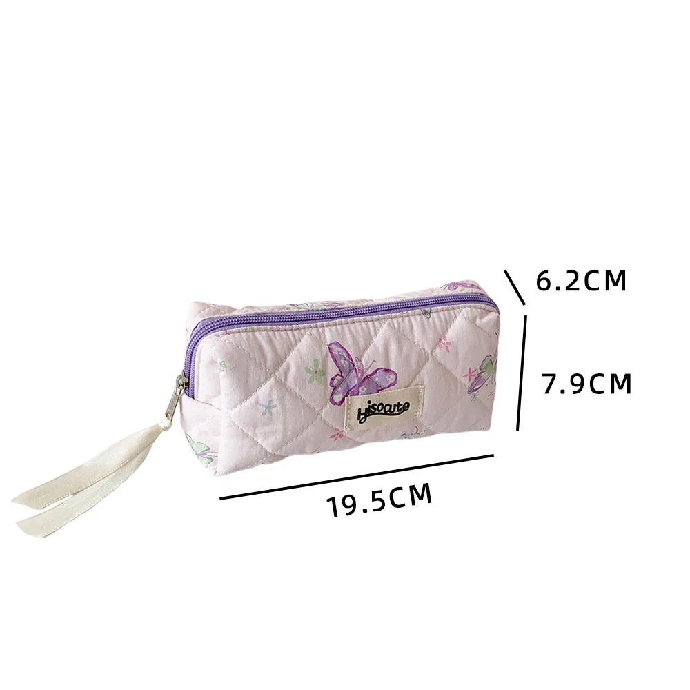 Cream Style Quilted Butterfly Pencil Bag Student Sweet Pencil Bag Portable Stationery Storage Bag Cosmetic Storage Bag For Women display picture 1