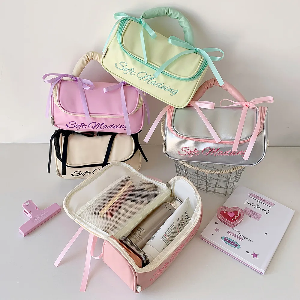Ins Simple Large Capacity Portable Storage Bag Student High-value Stationery Pencil Case PU Portable Wash Bag Storage Bag display picture 6