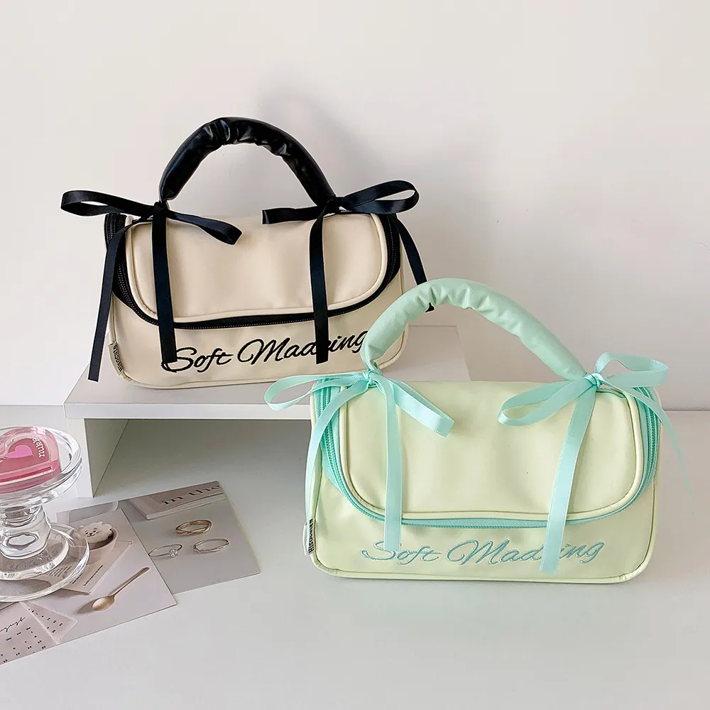 Ins Simple Large Capacity Portable Storage Bag Student High-value Stationery Pencil Case PU Portable Wash Bag Storage Bag display picture 8
