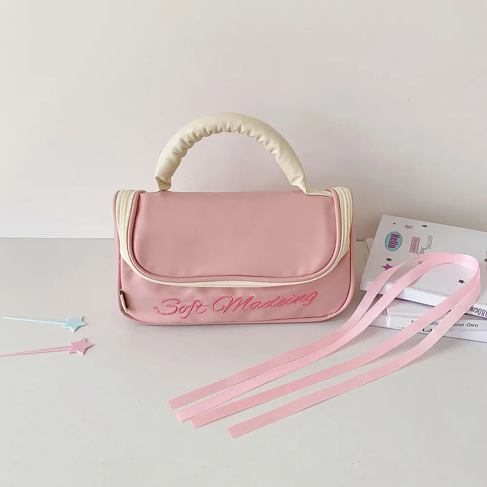Ins Simple Large Capacity Portable Storage Bag Student High-value Stationery Pencil Case PU Portable Wash Bag Storage Bag display picture 14