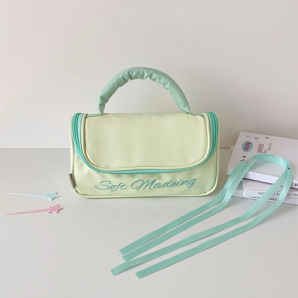 Ins Simple Large Capacity Portable Storage Bag Student High-value Stationery Pencil Case PU Portable Wash Bag Storage Bag display picture 15