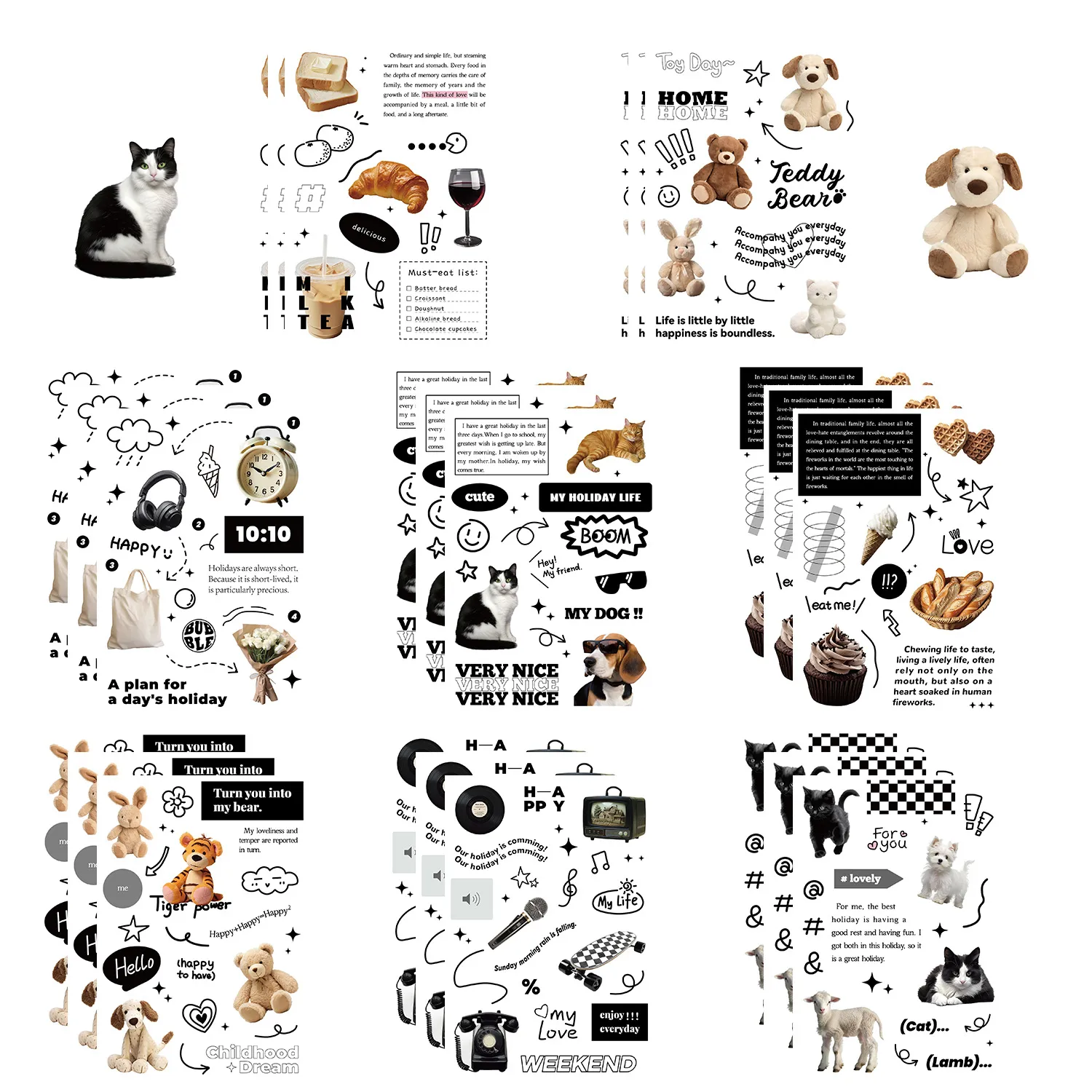 8 Cartoon Black And White Holiday Collage Hands-on DIY Hand Account Mobile Phone Case Notebook Decoration  Wholesale Waterproof display picture 3