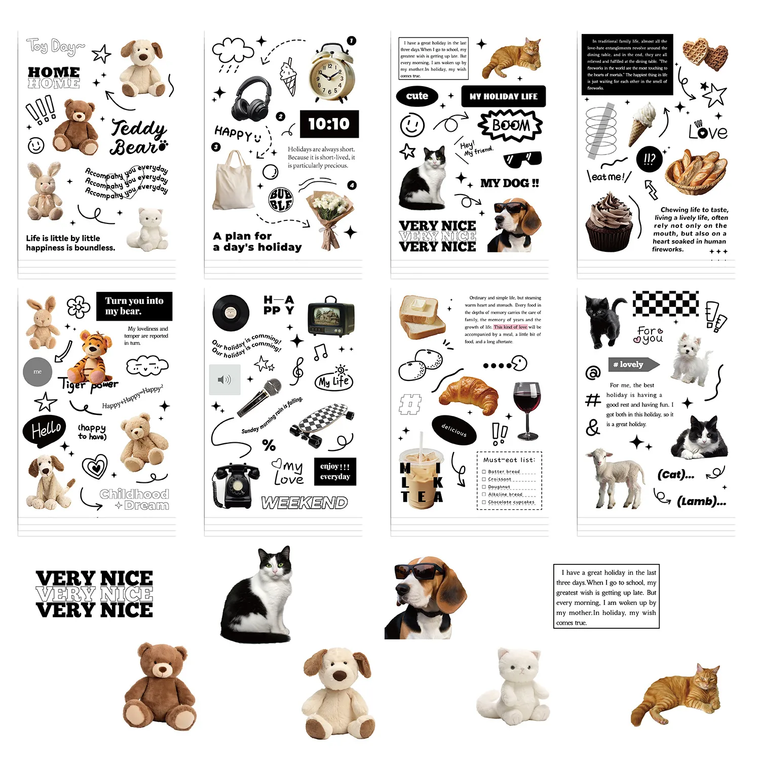 8 Cartoon Black And White Holiday Collage Hands-on DIY Hand Account Mobile Phone Case Notebook Decoration  Wholesale Waterproof display picture 2