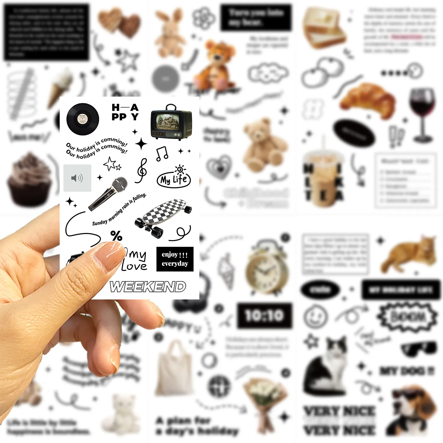 8 Cartoon Black And White Holiday Collage Hands-on DIY Hand Account Mobile Phone Case Notebook Decoration  Wholesale Waterproof display picture 6