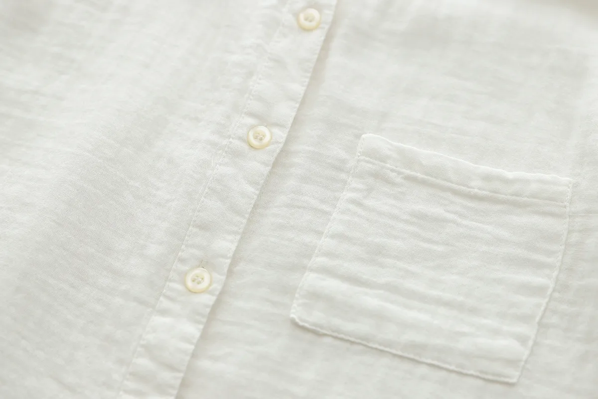 Stand-Up Collar Pure Cotton Double-Layer Yarn Shirt Breathable Soft Waxy Double-Layer Cotton Yarn Long-Sleeved Casual Shirt Women's Shirt display picture 13
